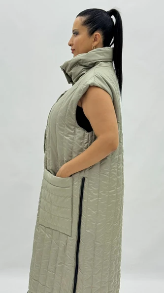 Büyük Beden Şişme Uzun Kadın Yelek - Resim 8