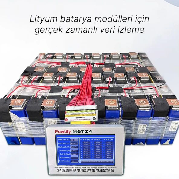 Powtify M6T24 24S Kanallı Yüksek Hassasiyetli Lityum Batarya Pil Gerçek Zamanlı Voltaj Analizörü Cihazı Aleti - 3