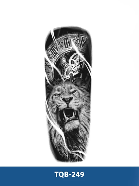 TQB-249 MEKANİK SAAT VE ASLAN DESEN GEÇİCİ KOL DÖVMESİ-TATTO ürün görseli