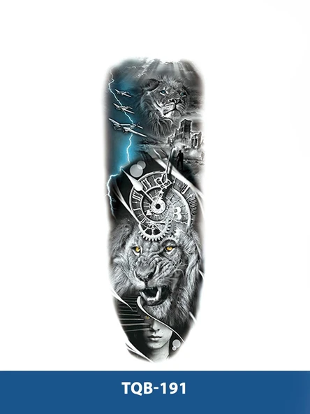 TQB-191 ASLAN VE SAAT DESEN GEÇİCİ KOL DÖVMESİ-TATTO ürün görseli