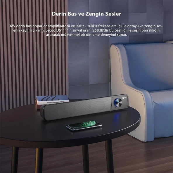 Lenovo Lecoo DS111 6W Kablolu Bluetooth Stereo TV Monitör Soundbar Hoparlör - 5