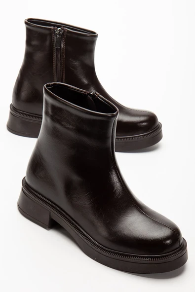 02-3033 Kahve Kırışık Rugan Fermuarlı Günlük Kadın Bot - 4