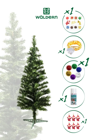 Waldern Luxury 90 Cm Yılbaşı Çam Ağaç Seti 5 Metre Peri Ledli Ve Yılbaşı Süsleri Paketi Kar Spreyi ürün görseli