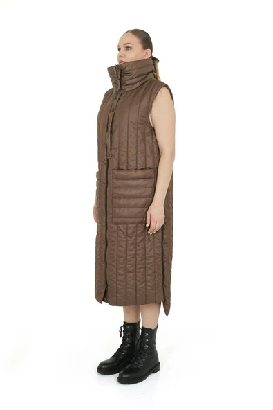 Büyük Beden Şişme Uzun Kadın Yelek - Resim 2