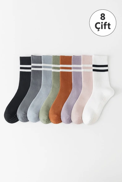 8 Çift Yoga Pilates Kaydırmaz Çorap – Karışık Renkli