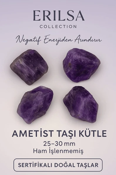 Sertifikalı Ham İşlenmemiş Ametist Doğal Taş Kütle - 25 30 mm Negatif Enerjiden Arındıran Taş ürün görseli