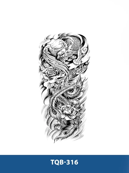 TQB-316 EJDERHA VE GÜL DESEN GEÇİCİ KOL DÖVMESİ-TATTO ürün görseli