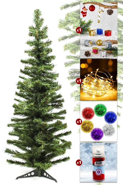 Waldern Luxury 120 Cm Yılbaşı Çam Ağaç Seti 5 Metre Peri Ledli Ve Yılbaşı Süsleri Paketi Kar Spreyi - Resim 3