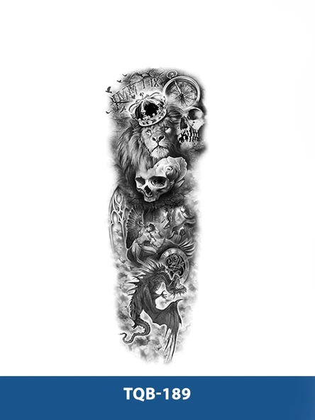 TQB-189 ASLAN VE KURUKAFA DESEN GEÇİCİ KOL DÖVMESİ-TATTO ürün görseli