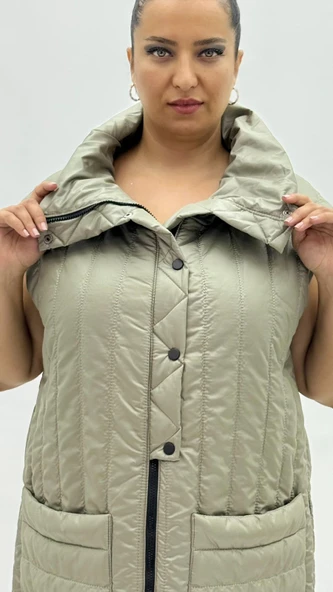 Büyük Beden Şişme Uzun Kadın Yelek - Resim 12