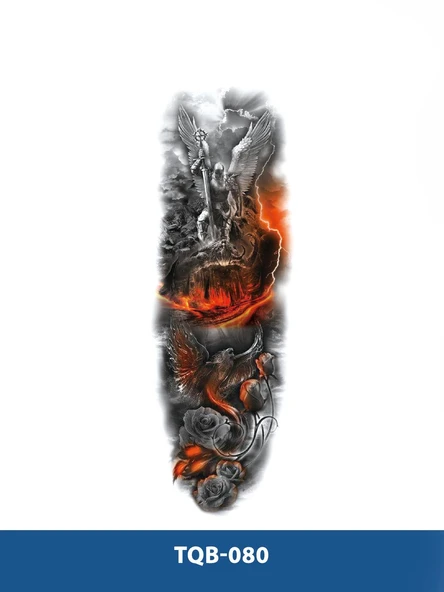 TQB-080 KANATLI SAVAŞCI VE ANKA KUŞU DESEN RENKLİ GEÇİCİ KOL DÖVMESİ-TATTO ürün görseli