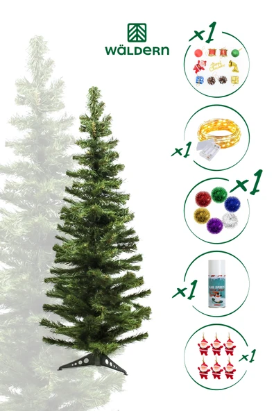 Waldern Luxury 120 Cm Yılbaşı Çam Ağaç Seti 5 Metre Peri Ledli Ve Yılbaşı Süsleri Paketi Kar Spreyi ürün görseli