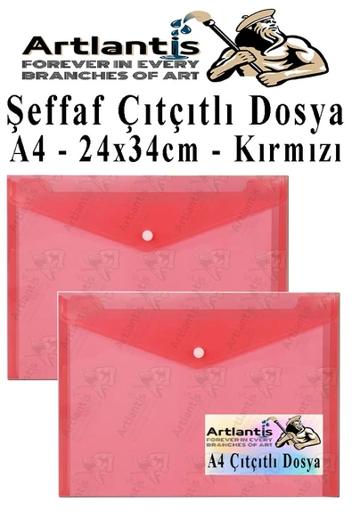 Kırmızı A4 Çıtçıtlı Dosya Şeffaf Renkli Zarf Dosya 2 Adet Çıt Çıtlı Dosya Su Geçirmez 100 Yaprak Kapasite
