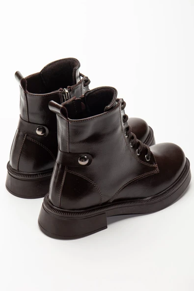 02-2003 Kahve Kırışık Rugan Bağcıklı Fermuarlı Günlük Kadın Bot - 4