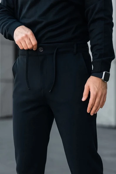 Erkek Diagonel Mikro dokulu Cepli Pantolon - Siyah - Resim 4