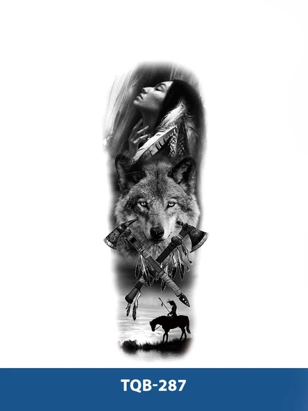 TQB-287 KIZILDERİLİ KADIN VE KURT DESEN GEÇİCİ KOL DÖVMESİ-TATTO ürün görseli