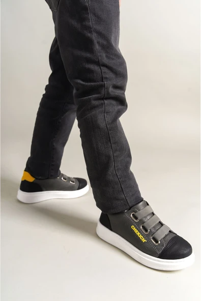 1007 - Montana Çocuk Ayakkabı Siyah-Gri-Sarı - Resim 3