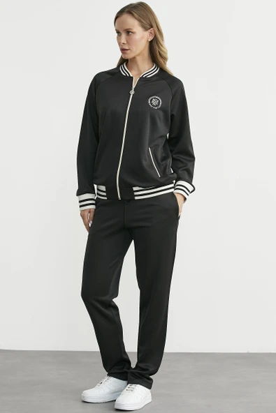 Şerit Detaylı Scuba Eşofman Takım - Siyah - Resim 4