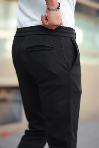 Erkek Diagonel Mikro dokulu Cepli Beli Lastilki Pantolon - Siyah - Resim 2