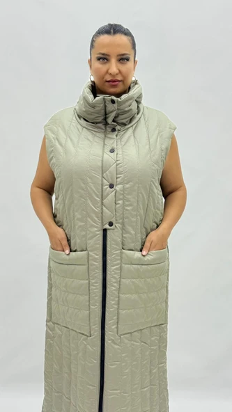 Büyük Beden Şişme Uzun Kadın Yelek - Resim 7