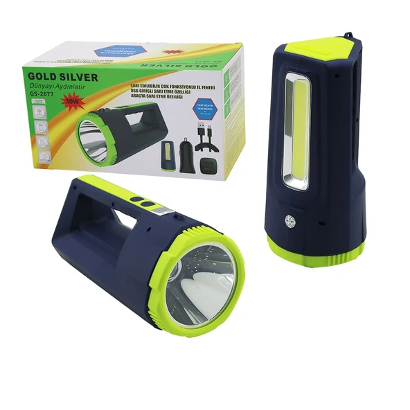 2İN1 30W - 10W COB LED USB - OTO ŞARJLI EL FENERİ PROJEKTÖR (5284) - Resim 2