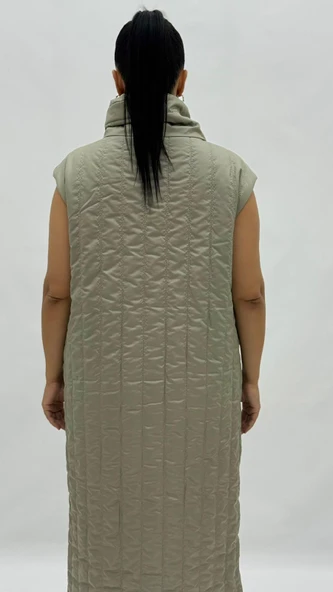 Büyük Beden Şişme Uzun Kadın Yelek - Resim 9