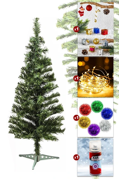 Waldern Luxury 60 CM Yılbaşı Çam Ağaç Seti 5 Metre Peri Ledli Ve Yılbaşı Süsleri Paketi Kar Spreyi - Resim 3