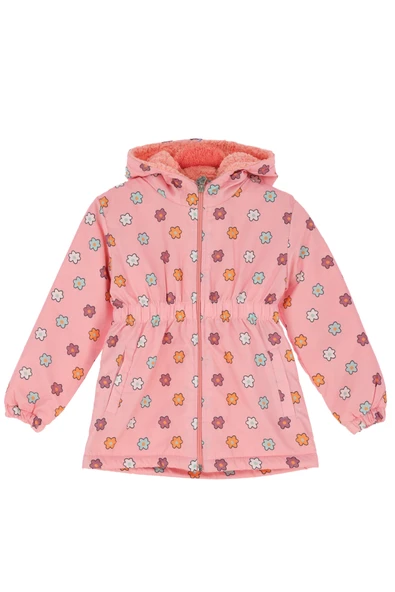 Kız Çocuk İçi Peluş Astarlı-Desenli-Kapüşonlu-Beli Lastikli Mont 12363 ürün görseli