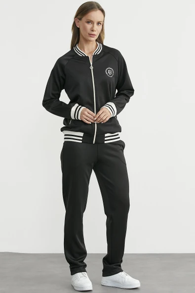 Şerit Detaylı Scuba Eşofman Takım - Siyah - Resim 2