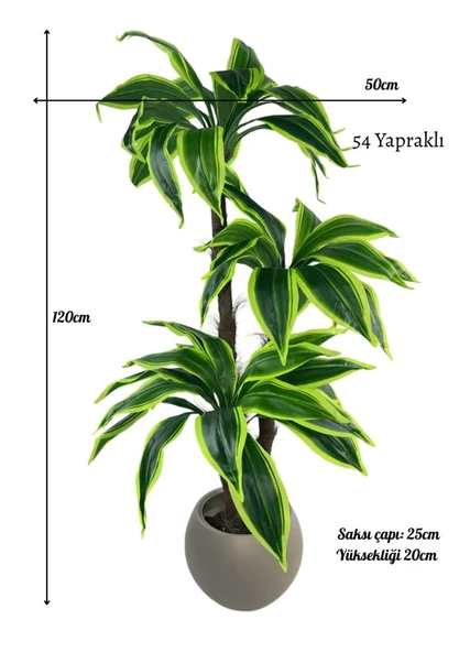 Yapay Ağaç Yukka Sarı Şeritli Draceena Ağacı Mokka Kahve Küre Saksıda 120*50cm 54 Yapraklı - 2