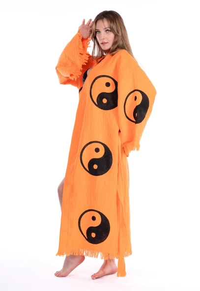 Budha %100 Pamuk Taş Baskı Özel Tasarım Bornoz - 4