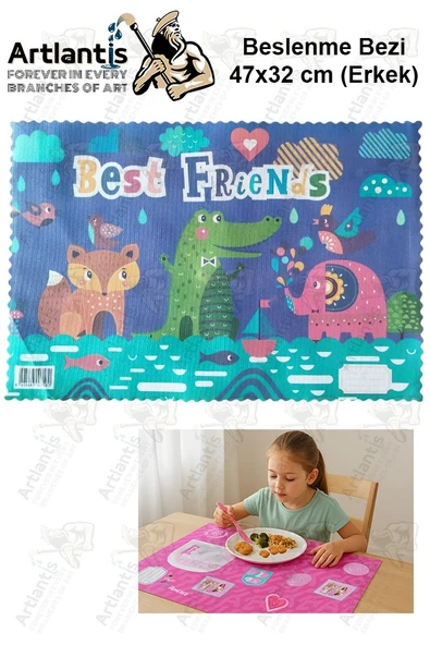 Beslenme Bezi Erkek Modeli Yıkanabilir 32x47 cm 1 Adet Beslenme Örtüsü Okul Öncesi Kreş Anasınıfı İlkokul İçin İdeal - 3