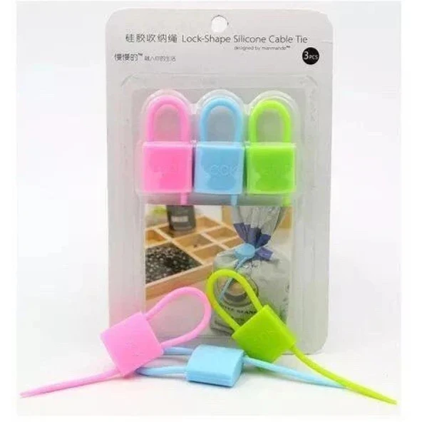 Kilit Şeklinde Silikon Kablo ve Poşet Bağlama Aparatı (3'lü Set) - Resim 4