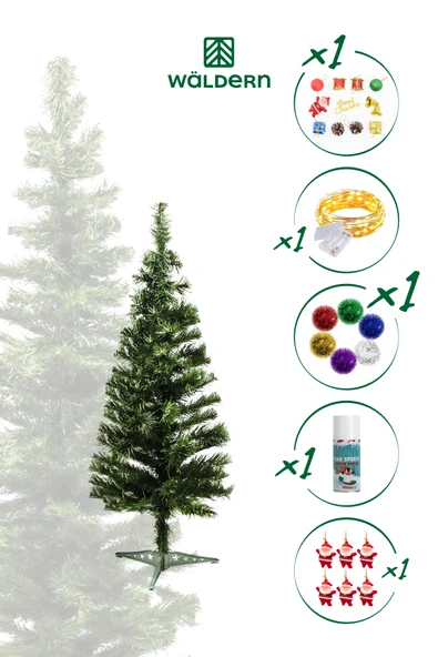 Waldern Luxury 60 CM Yılbaşı Çam Ağaç Seti 5 Metre Peri Ledli Ve Yılbaşı Süsleri Paketi Kar Spreyi ürün görseli