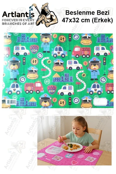 Beslenme Bezi Erkek Modeli Yıkanabilir 32x47 cm 1 Adet Beslenme Örtüsü Okul Öncesi Kreş Anasınıfı İlkokul İçin İdeal - 9