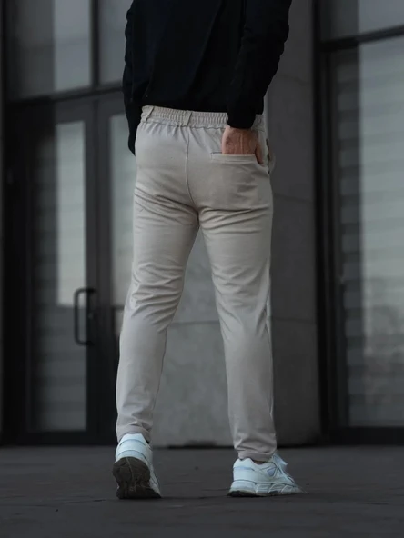 Erkek Diagonel Mikro dokulu Cepli Pantolon - Bej - Resim 2