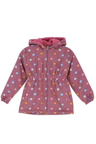 Kız Çocuk İçi Peluş Astarlı-Desenli-Kapüşonlu-Beli Lastikli Mont 12363 - Resim 2