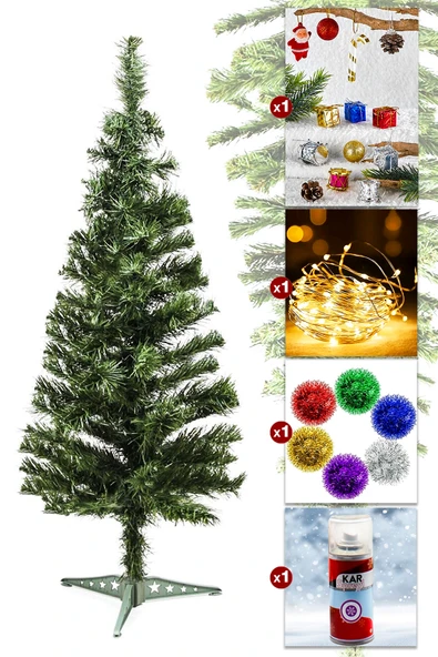 Waldern Luxury 90 Cm Yılbaşı Çam Ağaç Seti 5 Metre Peri Ledli Ve Yılbaşı Süsleri Paketi Kar Spreyi - Resim 3