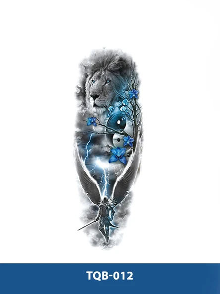 TQB-012 ASLAN VE SAVAŞCI DESEN RENKLİ GEÇİCİ KOL DÖVMESİ-TATTO ürün görseli