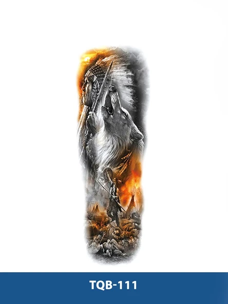 TQB-111 KIZILDERİLİ VE KURT DESEN RENKLİ GEÇİCİ KOL DÖVMESİ-TATTO