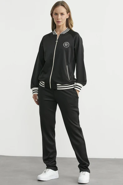 Şerit Detaylı Scuba Eşofman Takım - Siyah ürün görseli