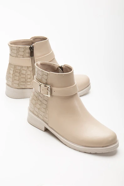 165-204/1 Bej Kroko Toka Aksesuarlı Fermuarlı Günlük Kadın Bot - 5