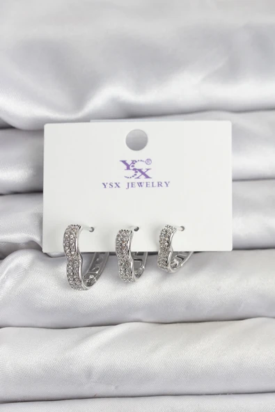 Gümüş Renk Pirinç Zirkon Taşlı Kalpli Kadın Küpe - TJ-BKP11345 ürün görseli 1