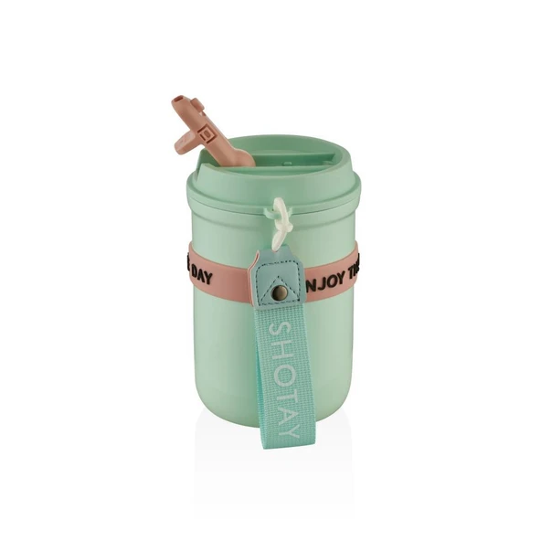 Shotay Strow Coffe Çelik Mug.410 Ml. Yeşil SHT-ST-8136 - Resim 2