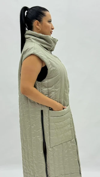 Büyük Beden Şişme Uzun Kadın Yelek - Resim 10