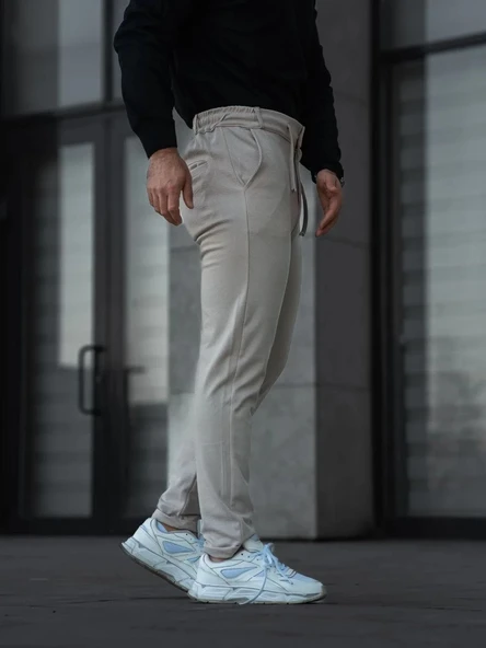 Erkek Diagonel Mikro dokulu Cepli Pantolon - Bej - Resim 4