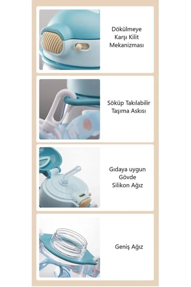 Shotay Rabbit Tritan Matara 600 Ml. KAHVERENGİ ST-7008 - Resim 6