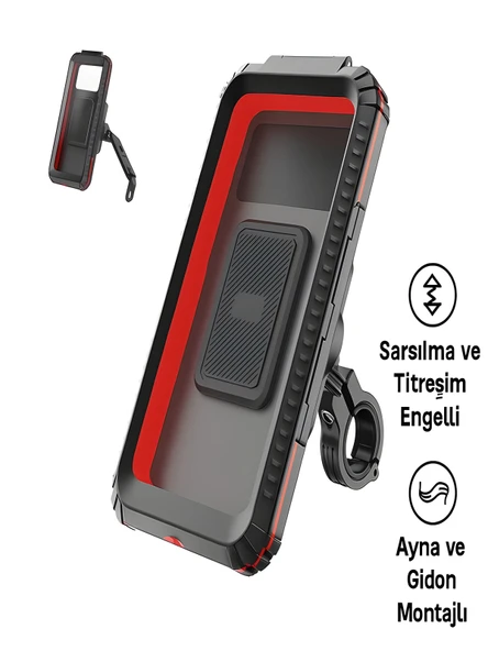 Su Geçirmez Motosiklet Ayna Gidon/Direksiyon Montajlı Telefon Tutucu Titreşim Önleyici - PRO ürün görseli