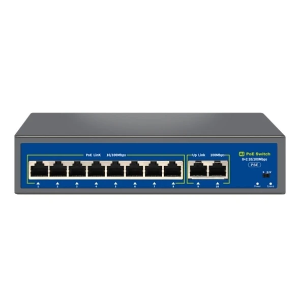 Novacom NVC-HIF0820FBL-C 8+2 Port 120W 10/100Mbps Poe Switch 250M Extend Modlu