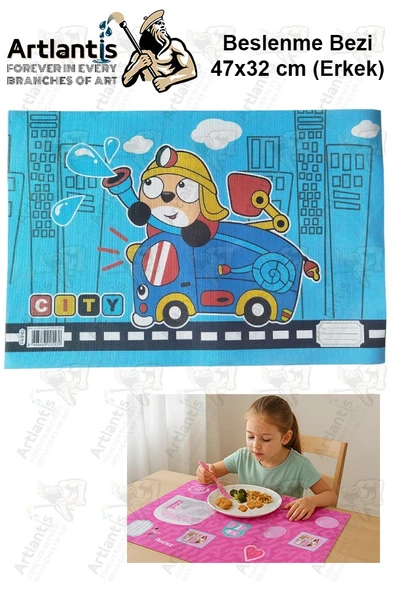 Beslenme Bezi Erkek Modeli Yıkanabilir 32x47 cm 1 Adet Beslenme Örtüsü Okul Öncesi Kreş Anasınıfı İlkokul İçin İdeal